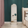 The 4st generation of floor mounted full length mirrors. Aluminum alloy metal frame arched wall mirror, bathroom makeup mirror, bedroom porch, clothing store, wall mounted.Black 59.8 "*16.5"W115112560
