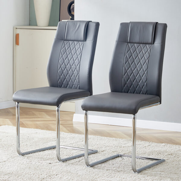 Modern Dining Chairs with Faux Leather Padded Seat Dining Living Room Chairs Upholstered Chair with Metal Legs Design for Kitchen, Living, Bedroom, Dining Room Side Chairs Set of 6 (Grey+PU)C-001