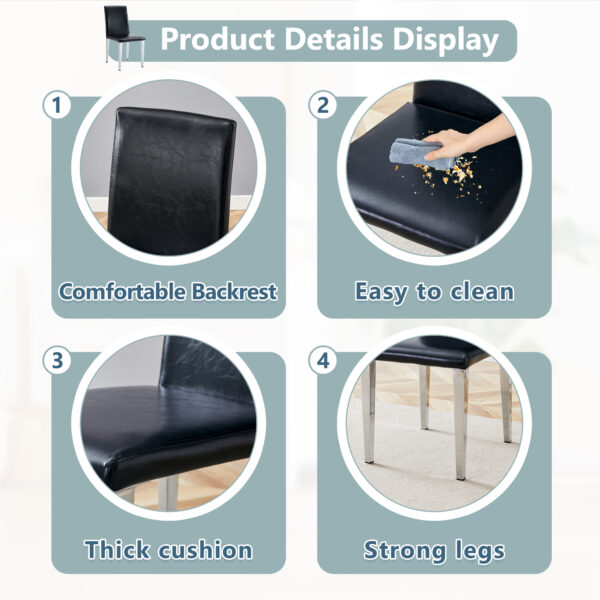 82c68c31152d4e28ac06af4ed0ab9165_1cab29d1d472ebed650bf45ec319352c Four Black PU dining chairs,Silver Metal Legs.Simple and versatile, comfortable and accompanied. Exquisite and versatile dining chairs unlock a comfortable new experience.(Set of 4)