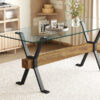 Elegant Transparent Tempered Glass Dining Table - 79"x31.5" with X-shaped Black Metal Table Legs,Wood Grain Textured MDF Crossbeam. With a Thickness Of 0.39 Inches.Comfortably Accommodate 6-10 People.