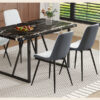 Table and chair set.Modern Black Marble Pattern MDF Dining Table Set-55"x31.4" with 4 Extended Seat Cushion PU Dining Chairs.White and Dark Gray Splicing Colors Cushion.Iron Pipe Spraying Chair Legs.