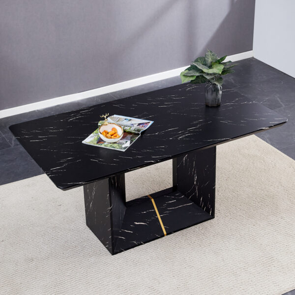 This modern dining table with MDF marbled design gives you a luxurious and elegant feel, adding a touch of elegance whether it is a family dinner or entertaining guests.