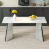 63"x31.5x30" Luxurious Cold Jade Sintered Stone Dining Table with Silver Stainless Steel Butterfly Legs.The tabletop is designed to be scratch and heat resistant.Sintered Stone Tabletop.