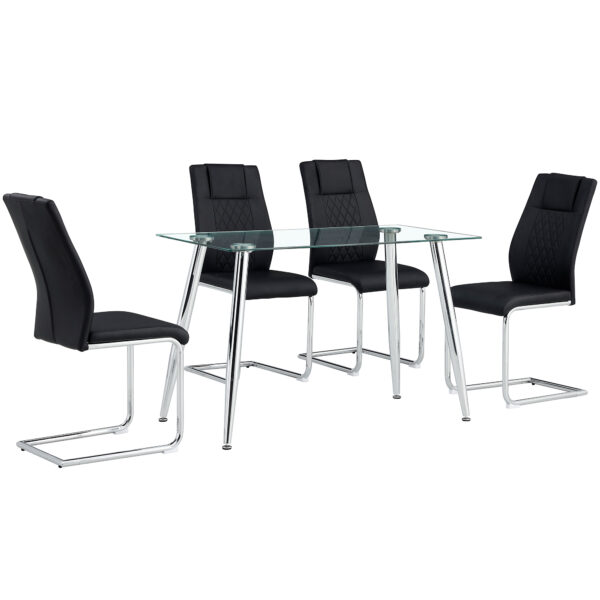 Modern Dining Chairs with Faux Leather Padded Seat Dining Living Room Chairs Upholstered Chair with Metal Legs Design for Kitchen, Living, Bedroom, Dining Room Side Chairs Set of 4 (Black+PU) C-001