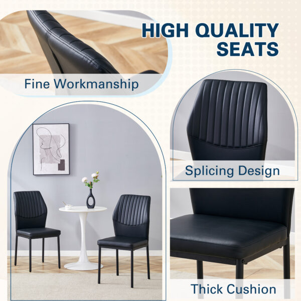 83bc62b5610344adb4f3583b461d1dbd_b95875060dd41ca1b6066a945d0031d5 Luxury Simple Chair - Set of 6 BLACK PU Material High Resilience Dining Chair with Metal Black Leg.The Chair Back Has a Vertical Stripe Design With Smooth And Uniform Lines.