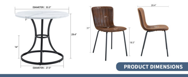 83d86f7a9cfd4e5f82adbeb00dd62e8d_34b4eb96210f16d7061c123e8c388312 Table and chair set.A Modern Minimalist Circular Dining Table With A Diameter Of 33.3 Inches.Paired With 4 High Quality Brown Dining Chairs Made Of Technology-Fabric.Iron pipe spraying Legs.