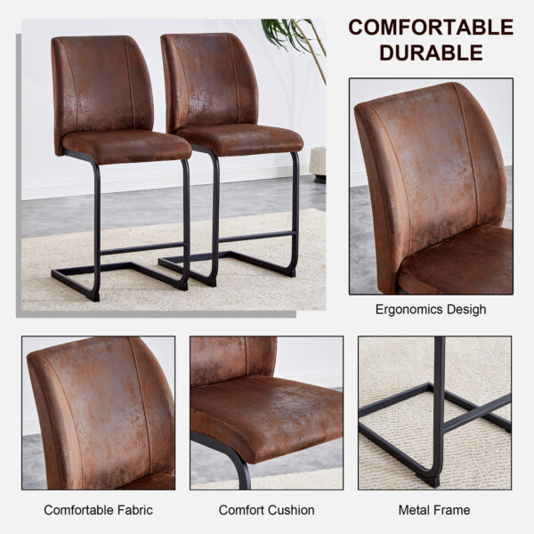 A set of two brown chairs, including suede cushions and black metal legs. Small size, suitable for select groups, suitable for dining room, kitchen, terrace and guest office chairs (set of 2)
