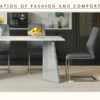 Table and chair set.63*31.4 Inch Luxurious Cold Jade Sintered Stone Dining Table Set- 4 Dark Gray High-quality PU Chairs With Arched Silver Metal Legs.Perfect For Dinner Room,Meeting Room,Kitchen,etc.