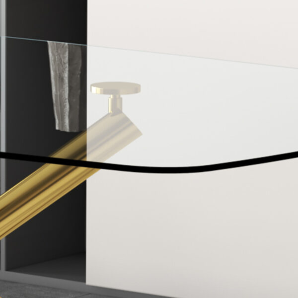 Large Modern Minimalist Rectangular Glass Dining Table with 0.39" Tempered Glass Top and Gilded Metal Legs for Kitchen, Dining Room, Living Room, Meeting Room, Ballroom 71" x 35.4" x 30".