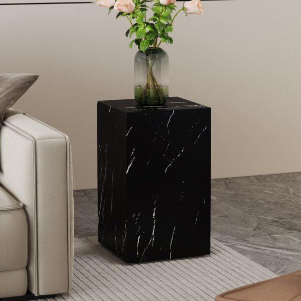 844065a93bd74251b1fc43f926fda1f9_ae11742d52fdb7c48459bcccd679aba1 11.8*11.8*19.6 Inch Black Marble Texture MDF Coffee Table - Luxurious Design, Perfect Living Room Accent.Rectangular fashion texture design coffee table, suitable for various situations and scenes.
