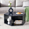 Hexagonal MDF coffee table, characteristic pattern stickers, multi-hole design to give more storage space, simple and convenient design makes it suitable for all kinds of style scenes.