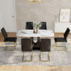 Table and chair set, modern and minimalist dining table, imitation marble patterned tabletop, MDF legs with U-shaped brackets. Paired with comfortable chairs, suitable for dining and living rooms.