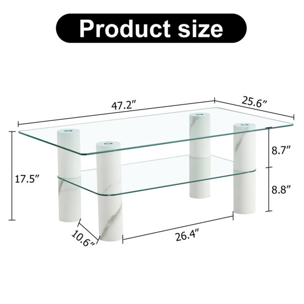 847bd797149a44cfa61fd994ce633dc1_20240311_3e11e4e1969f6c4592ea51948690f54a Modern minimalist double layered transparent tempered glass coffee table and coffee table, paired with white MDF decorative columns. Computer desk. Game table. CT-X02