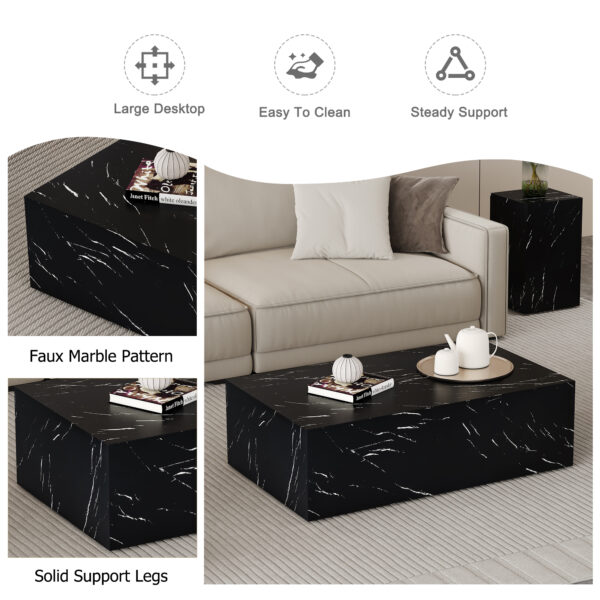 84839bc8b51140b492d9df7f0e218dfd_5bd33c180cc2fbb75e63229a5219ad60 39.3*23.6*11.8 Inch Black Marble Texture MDF Coffee Table - Luxurious Design, Perfect Living Room Accent.Fashion texture design coffee table, suitable for various situations and scenes.