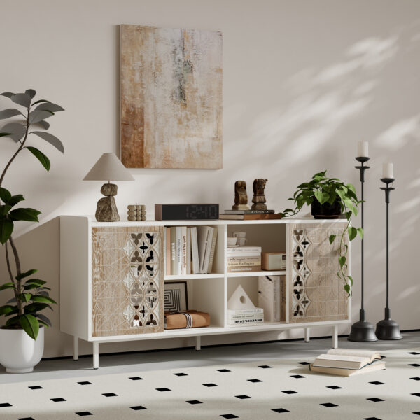 84908a4a53f6485e8de8faf76fa08ce4_15384c47b9fcff9ccb6ae6039663cf8b Sicotas Mid Century Sideboard Storage Rustic Sliding Door Solid Wood Cabinet for Living Room Decorative TV Buffet and Storage for TV Stand,Sideboards,Accent Cabinets