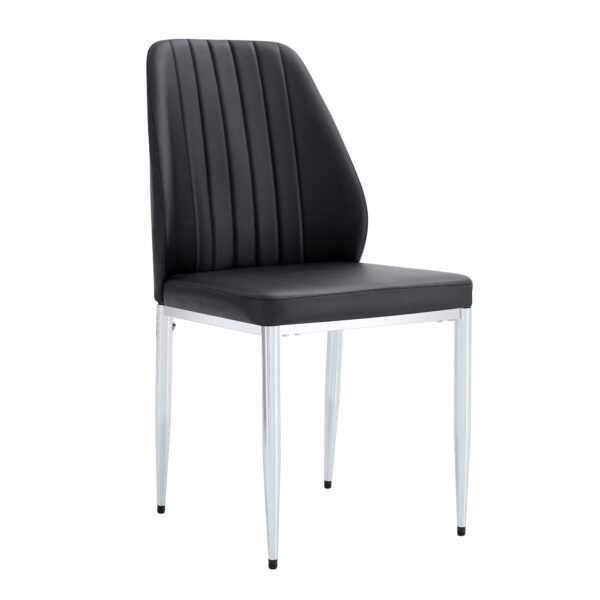 84c55e6f246b4948a136ddd762a934cd_2ea468fa199ab58416fa16407ed4feb8 Set of Four Black PU Comfort Dining Chairs (17.7"x25").Dining chair with extended backrest,BLACK PU,Silver metal legs,Suitable for various places such as family restaurants, hotels, coffee shops,etc.