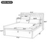 TREXM Outdoor Daybed, Patio Daybed with Four Pillows, Wooden Outdoor Bed with Curved Armrests for Poolside, Backyard, Garden (Gray+Beige Cushion)