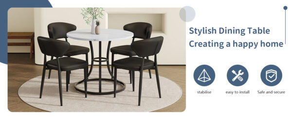 84f0cea0efee4dd88d3cde337158bcc3_3e226f07d2a81c90ffbd7461235db8cb Table and chair set.A Modern Minimalist Circular Dining Table With A Diameter Of 33.3 Inches.Paired With 4 Black Minimalist Ergonomic Dining Chair, With A Curved Backrest For Comfortable Design.