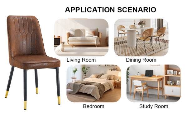 853d085910b349c09c9dc3772bf6b74a_09480f686fc7a456c07b3a38b26543f3 Brown Suede-like Velvet Dining Chair Set (Six Pieces)Black Metal legs,dinning chairs,brown.Bring a comfortable home experience to the kitchen, bedroom, and office.