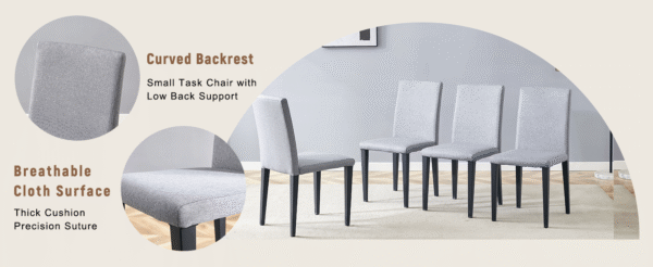 Table and chair set.71*35.4 inch Wooden And Black Spliced Dining Table With Storage Function In The Middle Of The Table Legs.Paired With 6 Light Gray Linen-Cotton Dining Chairs, Simple And Versatile.