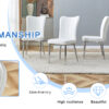 Table and chair set.Elegant Transparent Tempered Glass Dining Set - 71"x35.4" with 8 White PU Chairs with a vertical stripe design on the backrest.