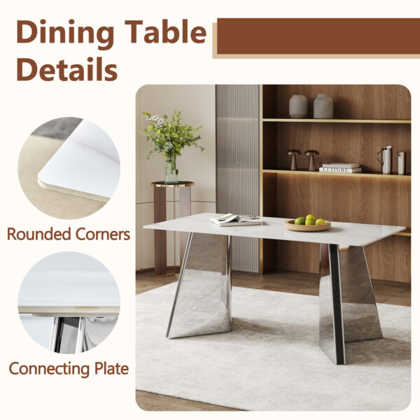 857440fc33df41ccb5e54b2cc878e83c_c532a8e11818e9d8760e9e405505cd16 Table and chair set.63"x31.5x30" Luxurious Snow Mountain Patterned Sintered Stone Table with Silver Metal Butterfly Legs.Paried With 4 Dark Gray High-quality PU Chairs With Arched Metal Legs.