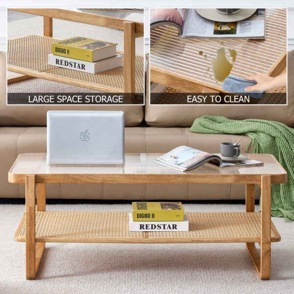 858742f869604b9fb1f7295fbabb6cc8_20231214_5d00f4b9397a47efc7b2cb491fddfef2 Modern simple rectangle double-layer solid wood Glass desktop tea table rattan woven Chinese side table small rectangle table suitable for living room, dining room and bedroom
