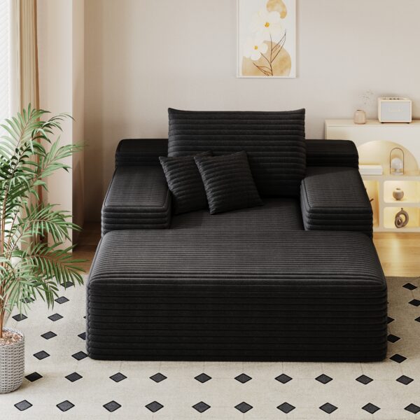 85986674dad04d46aad6793b62dec99f_b5a62fcd0bc3879c3dfec457db133ee0 Modern Sofa bed lounger for moviebonus room,No Assembly Required,Black(Plush Corduroy Fabric)