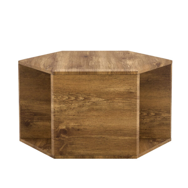 85a77dfec5de4045990524140774f945_84066442d37f75b1ff975a28c1409ea0 Hexagonal MDF coffee table, characteristic pattern stickers, multi-hole design to give more storage space, simple and convenient design makes it suitable for all kinds of style scenes.