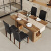 Table and chair set.64.5 x 35.4 Inch Stylish Wood Color Textured Dining Table.Perfectly Blending Simplicity And Transparency.Paried With 4 Black PU Dining Chairs with Walnut Color Metal Leg.