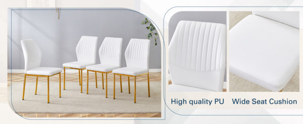862d795397fa4d7f80904db9ea509e60_4a1c91cec27dec23359d44dbad56c952 Luxury Simple Chair - Set of 6 White PU Material High Resilience Dining Chair with Metal Gold Leg.The Chair Back Has a Vertical Stripe Design With Smooth And Uniform Lines.