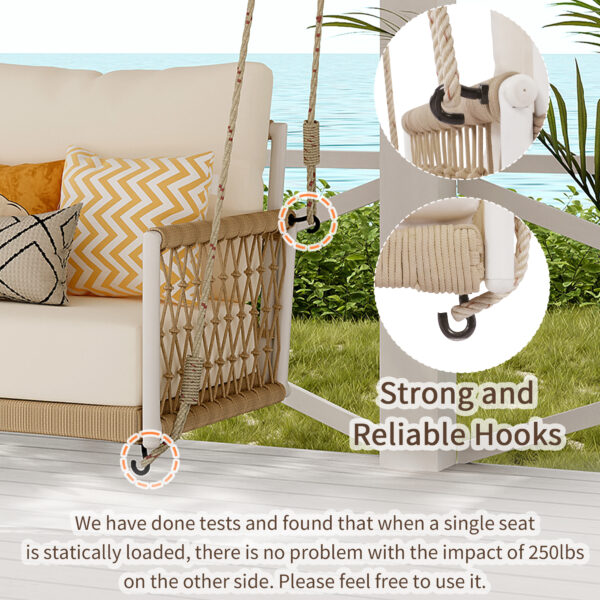 TREXM 1-Piece Woven Rope Outdoor Swing Sofa with Soft Cushions Seating 2 for Patio, Courtyard and Balcony (Beige)