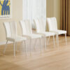Modern minimalist dining chair, white PU leather curved back and seat cushion, white metal chair legs, suitable for dining room, bedroom, living room. A set of four chairs. 008