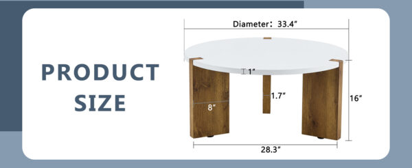 86db2da73d49447fab229d889aa82de2_aff9a0e3ea3137b672dc19edc92f6a08 33.4-inch diameter minimalist circular MDF material coffee table, a stable and practical choice. The unique embedded design and the support of three table legs make the coffee table structure stable.