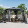 TREXM 10'x10' Hardtop Outdoor Gazebo with Polycarbonate Roof, Patio Gazebo with Aluminum Frame, Mosquito Netting and Privacy Screens for Shade and Rain, Backyard Tent for Backyard, Garden, Lawn (Grey)
