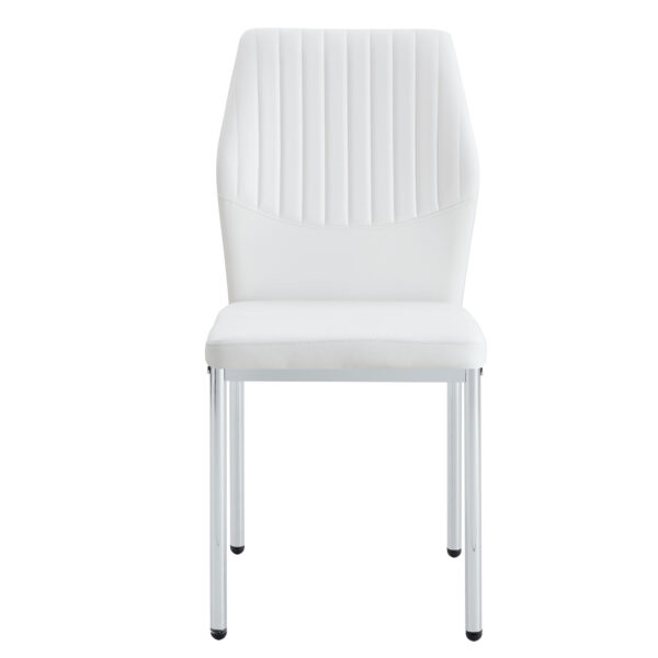 87650f39bdb04c4b8fe73d92e7af4b2e_a2449ad30fa5d4569227a0cdc5e3153d Luxury Simple Chair - Set of 6 White PU Material High Resilience Dining Chair with Metal Silver Leg.The Chair Back Has a Vertical Stripe Design With Smooth And Uniform Lines.