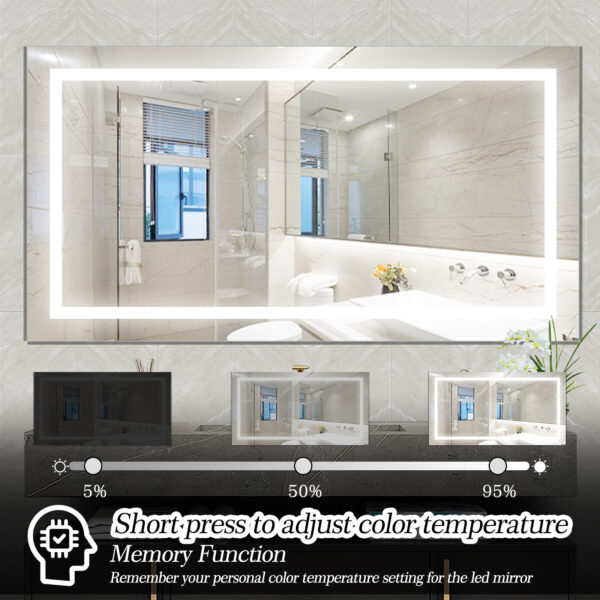 60" x 32" LED Bathroom Mirror with Anti-Fog and Touch Sensor – Modern Frameless Lighted Wall Mirror for Bathroom Vanity, Shower Room, or Dressing Area
