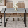 Table and chair set. Modern minimalist grey marble textured MDF dining table with metal frame.Paired with 4 brown technology fabric chairs with Featuring arched black legs.