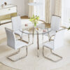 Modern minimalist style circular transparent tempered glass table, tempered glass tabletop, silver metal table legs, suitable for kitchen, dining room, and living room, 42 "* 42" * 29.5 "1123r
