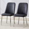 2 modern dining chairs, smooth PU leather backrest and silver-toned metal legs for a comfortable home experience for kitchens, bedrooms and offices.