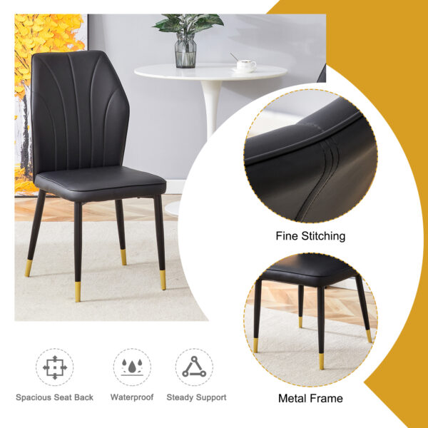 8802f9a72b5d45f3b8b5f6d41a1bf33a_c5ec781cbaedcebf42fcd19c4e952c29 4 modern dining chairs with stylish PU patterned backrest and black metal legs for a comfortable home experience in the kitchen, bedroom and office.