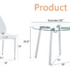 Table and chair set.Modern circular transparent tempered glass table, tempered glass tabletop, silver metal table legs.A Set of 4 White PU Comfort Dining Chairs with extended backrest.