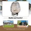 TREXM Outdoor Swivel Chair with Cushions, Rattan Egg Patio Chair with Rocking Function for Balcony, Poolside and Garden (Grey Wicker + Beige Cushion)