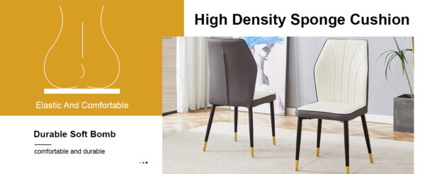88304f3f88aa4dbd86f17b7a6040a553_d789c07c10ece51dcb8a9e7cdd5dc946 4 modern dining chairs with stylish PU patterned backrest and black metal legs for a comfortable home experience in the kitchen, bedroom and office.