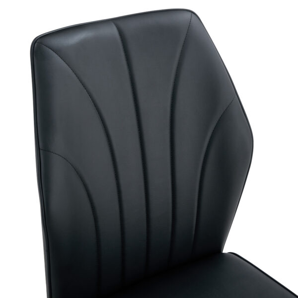 88398d112c0f481580d804dc0a7579a2_a646cd46d451a4c020a6b8f2898f138e 4 modern dining chairs with stylish PU patterned backrest and black metal legs for a comfortable home experience in the kitchen, bedroom and office.