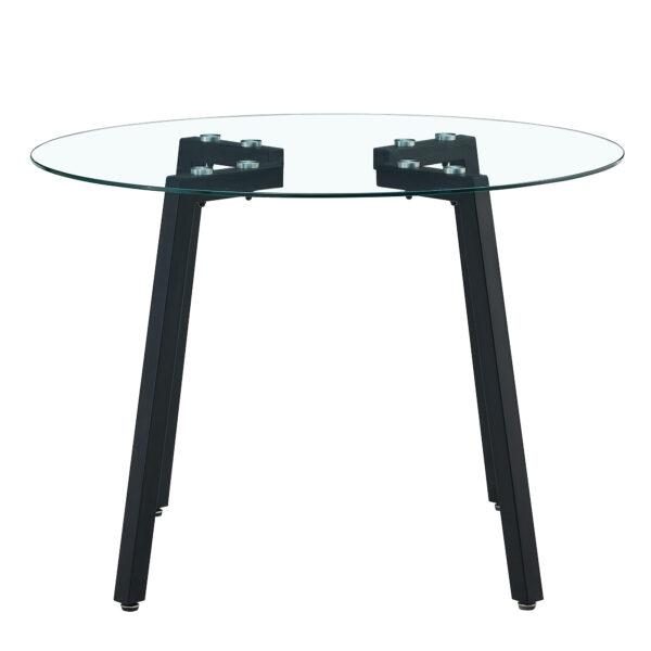 8863c155922c4908a740aa0786578fd0_20240207_ea748208dab0733b13a6dd43c08dff7d Modern simple style round transparent tempered glass table, tempered glass table top, black metal legs, suitable for kitchen, dining room and living room, 40 "*40" *29.5 "1123r
