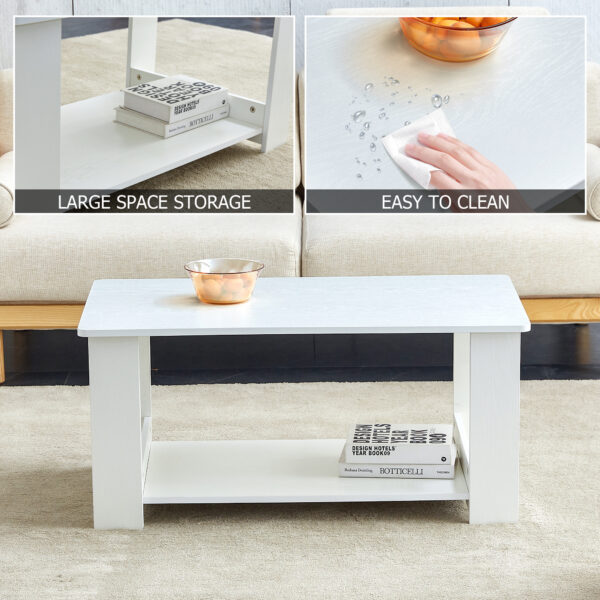 887ca3e316eb4a1091e29563152784eb_96ad5e91657aea131f3e9817c3f39732 A modern and practical white coffee table. The double layered coffee table is made of MDF material,. Suitable for living room, bedroom, and study. CT-16