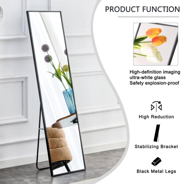 888611b9f8ce4f09811d22f2a1b97ca0_c4ca9b3ce825ec52ce65c5c755696228 The 4st generation aluminum alloy metal frame wall mounted full body mirror, bathroom makeup mirror, bedroom, decorative mirror, clothing store, floor mounted large mirror, black 63 "* 20"W1151127265