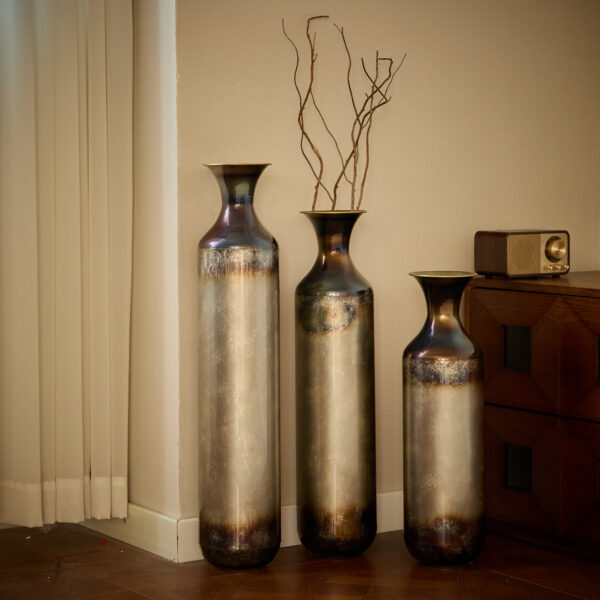 Floor metal vase modern style decoration home droplet shaped white metal vase 3-piece set gorgeous home decoration large glazed metal vase