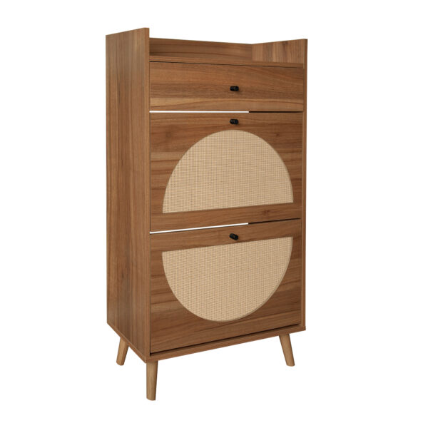 Rattan, Allen 2 Door 1 Drawer Cabinet, Shoe Rack, Double Layer, Suitable for Entrance